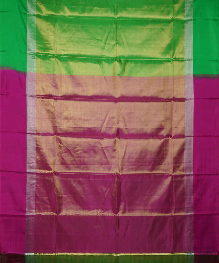 Green and purple handwoven silk gadwal saree