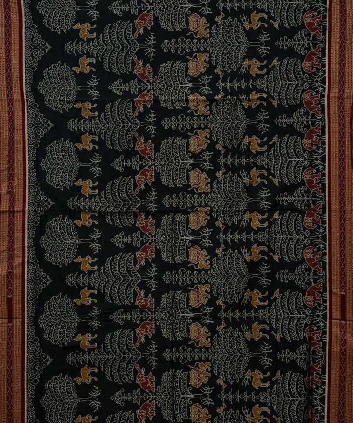 Black burgundy handloom cotton sambalpuri saree