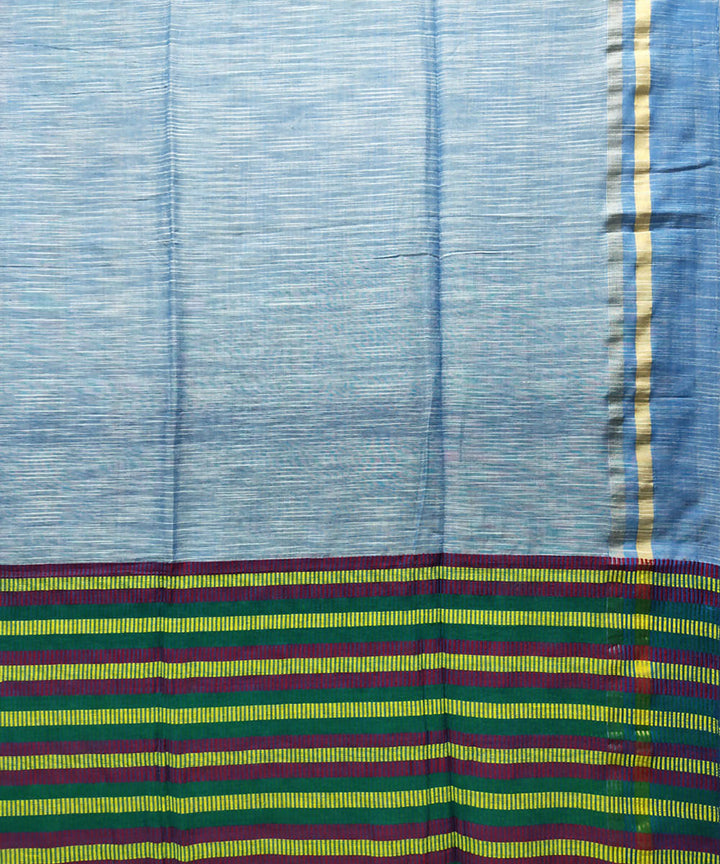 Cyan blue light green handloom handspun cotton saree