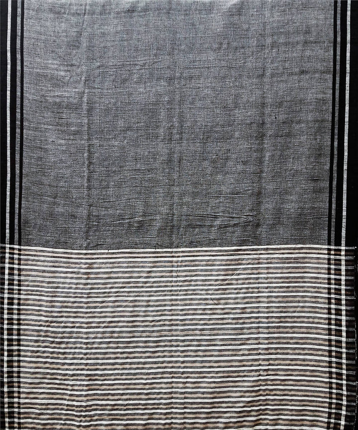 Black grey handwoven cotton silk saree