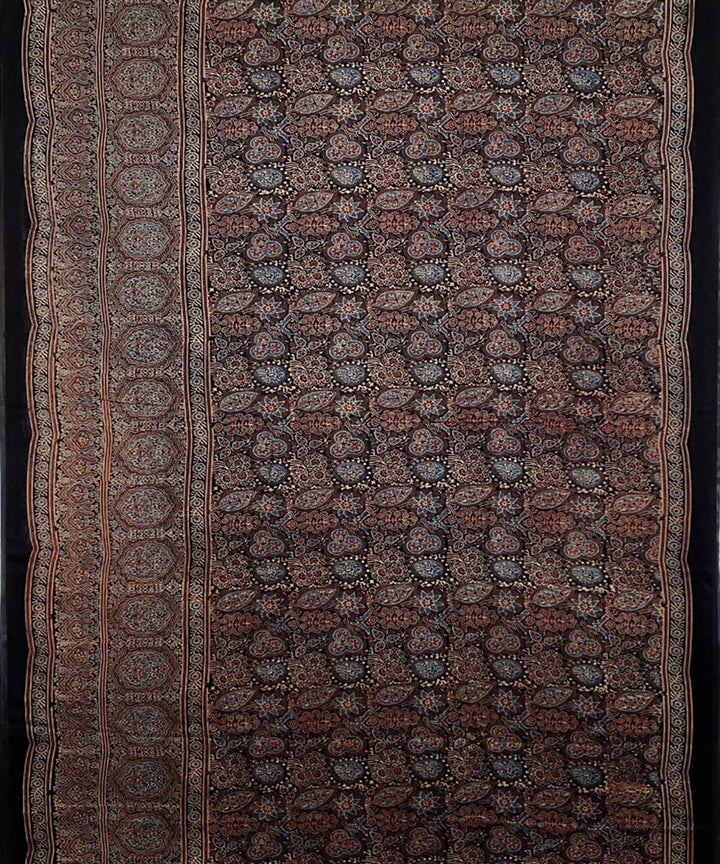 Multicolor hand printed ajrakh modal silk saree