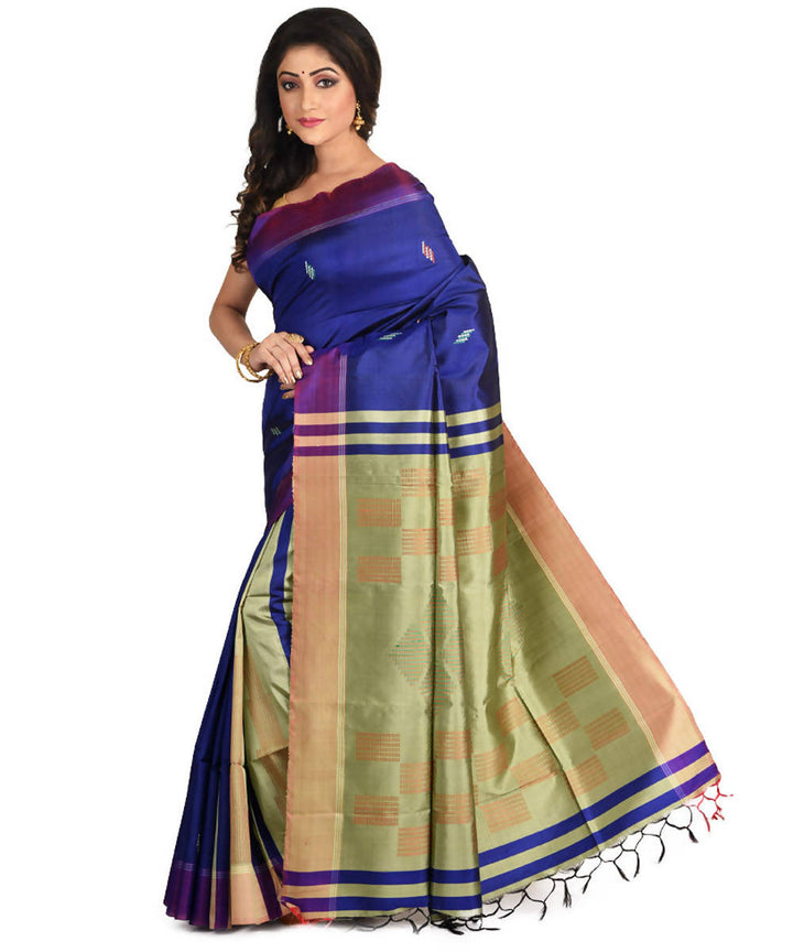 Resham shilpi indigo bengal silk saree with handwoven design
