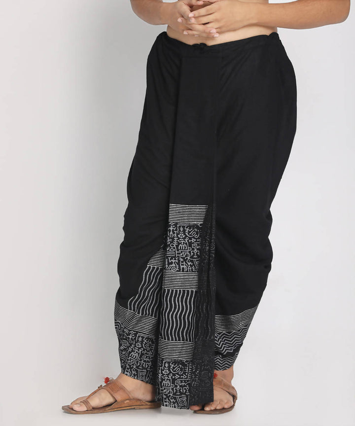Black cotton handblock printed ready to wear stitched dhoti
