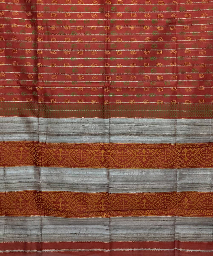 Brick red handwoven cotton silk maheshwari saree
