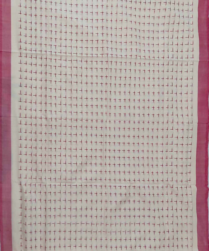 Almond white handloom cotton ikat pochampally saree