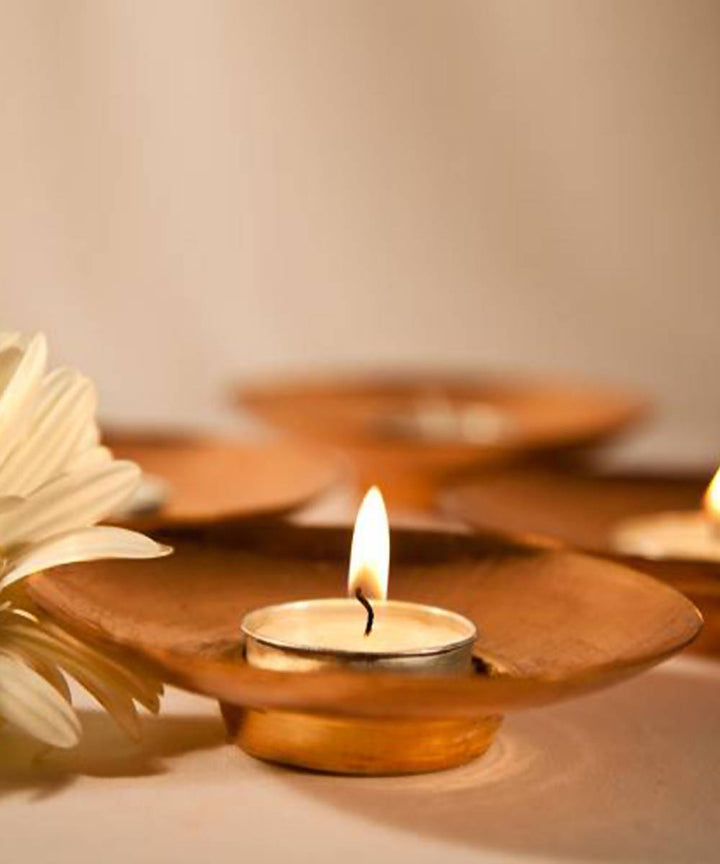 Handmade circular copper diya teal light