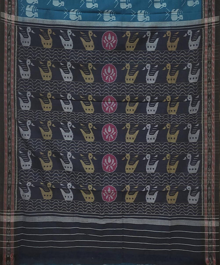 Blue black handwoven cotton ikat nuapatna saree