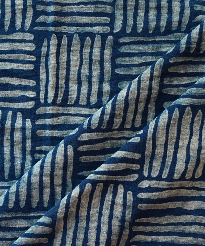 Indigo blue hand block print handspun handwoven cotton fabric