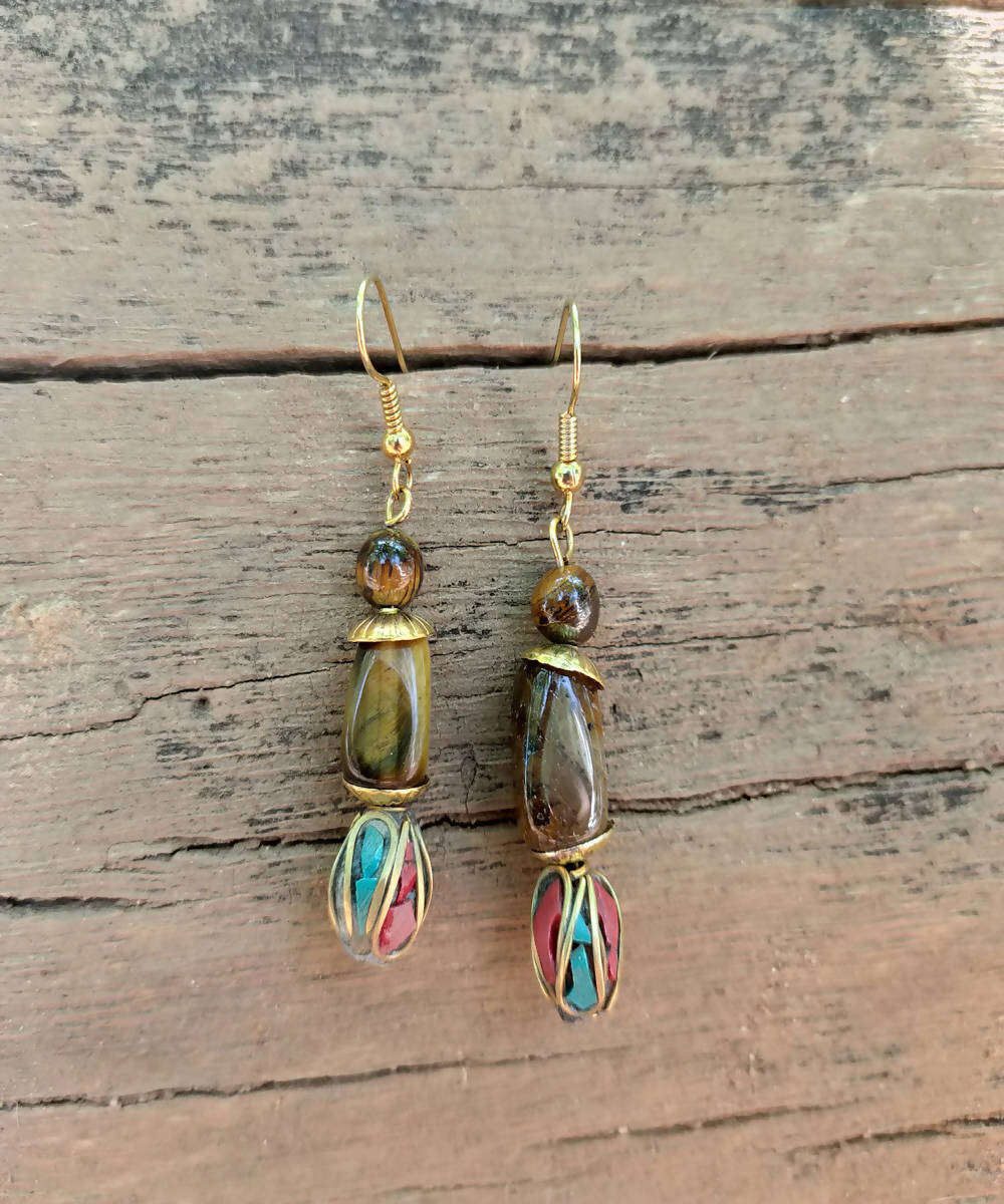 handcrafted gemstone tiger eye drop earrings