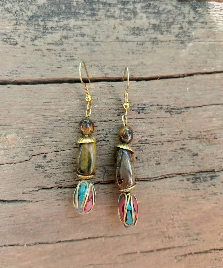 handcrafted gemstone tiger eye drop earrings