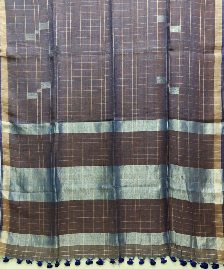 Brown stripes handwoven linen saree