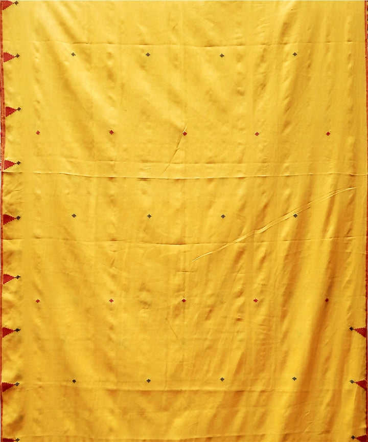 Yellow red handwoven extra weft cotton saree
