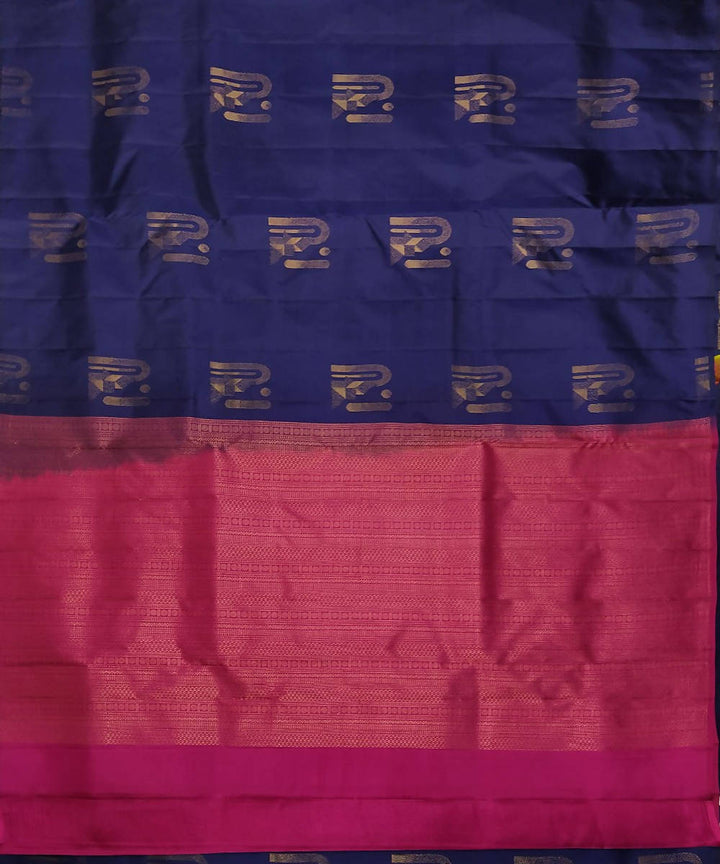 Navy blue and pink handloom soft silk saree