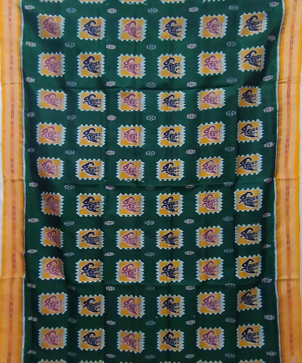 Teal green yellow silk handloom khandua saree