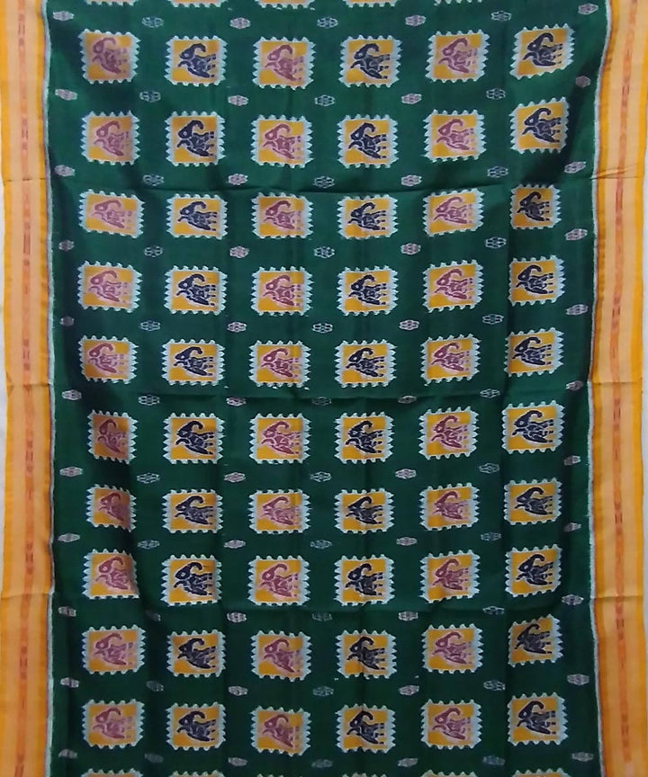 Teal green yellow silk handloom khandua saree