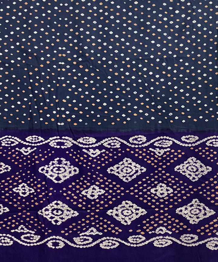 Grey purple hand printed bandhani cotton silk saree