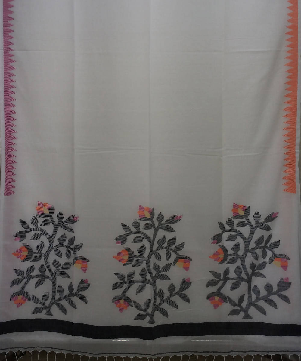 White Handloom Mulmul Cotton Jamdani Bengal Saree