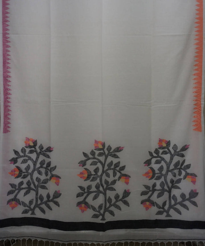 White Handloom Mulmul Cotton Jamdani Bengal Saree