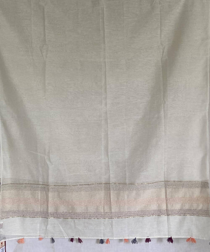 White thread embroidery silk dupatta