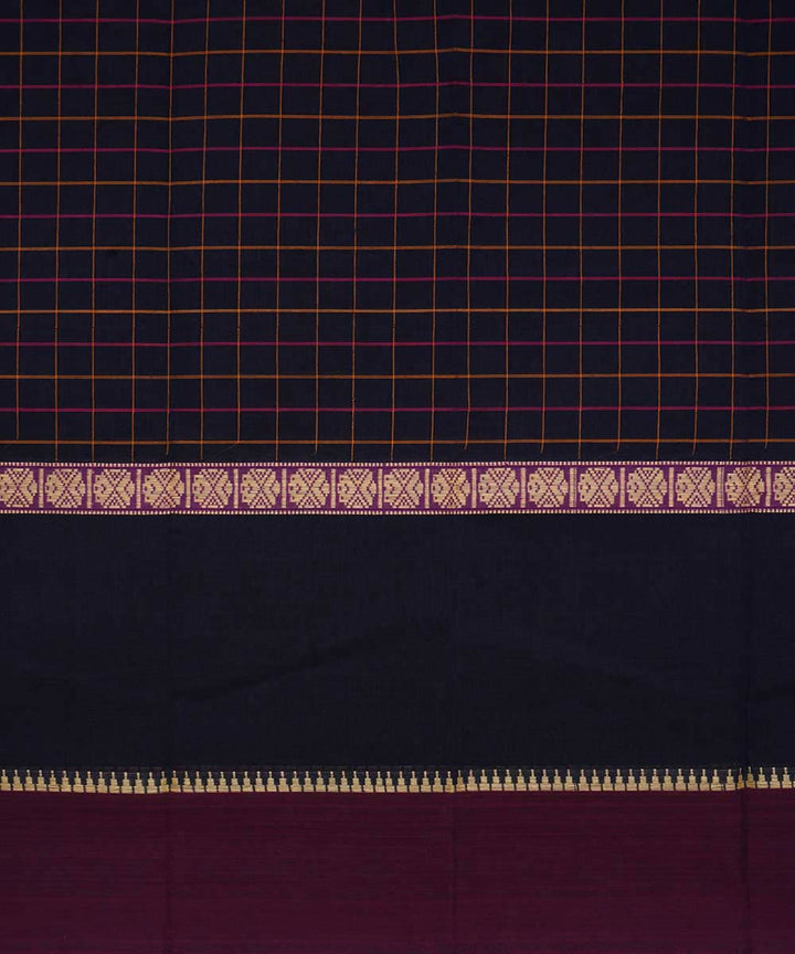 Dark brown handloom cotton narayanpet saree