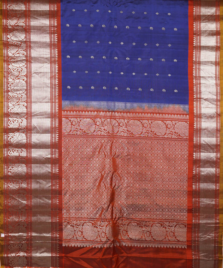 Air force blue handwoven silk gadwal saree