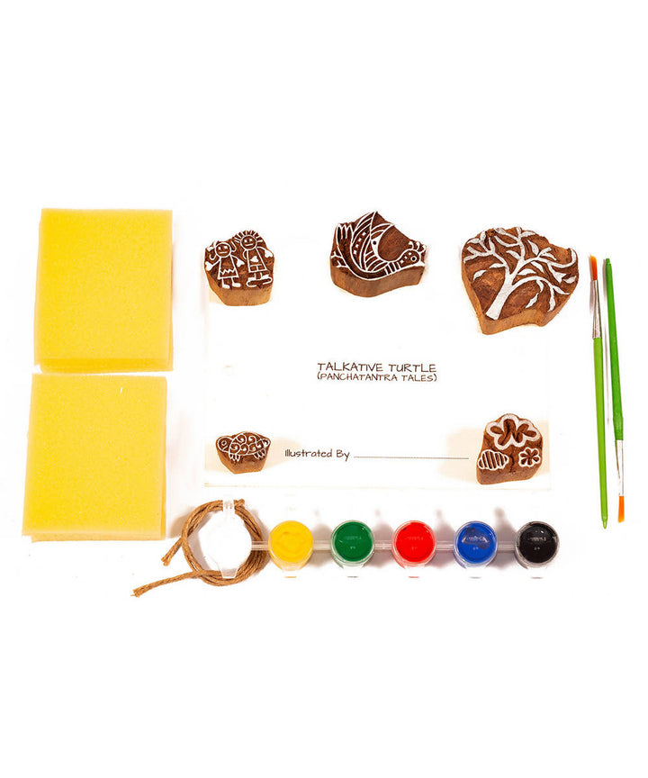 Handmade Wood Block Print DIY Kit Panchatantra Story(Talkative Turtle)