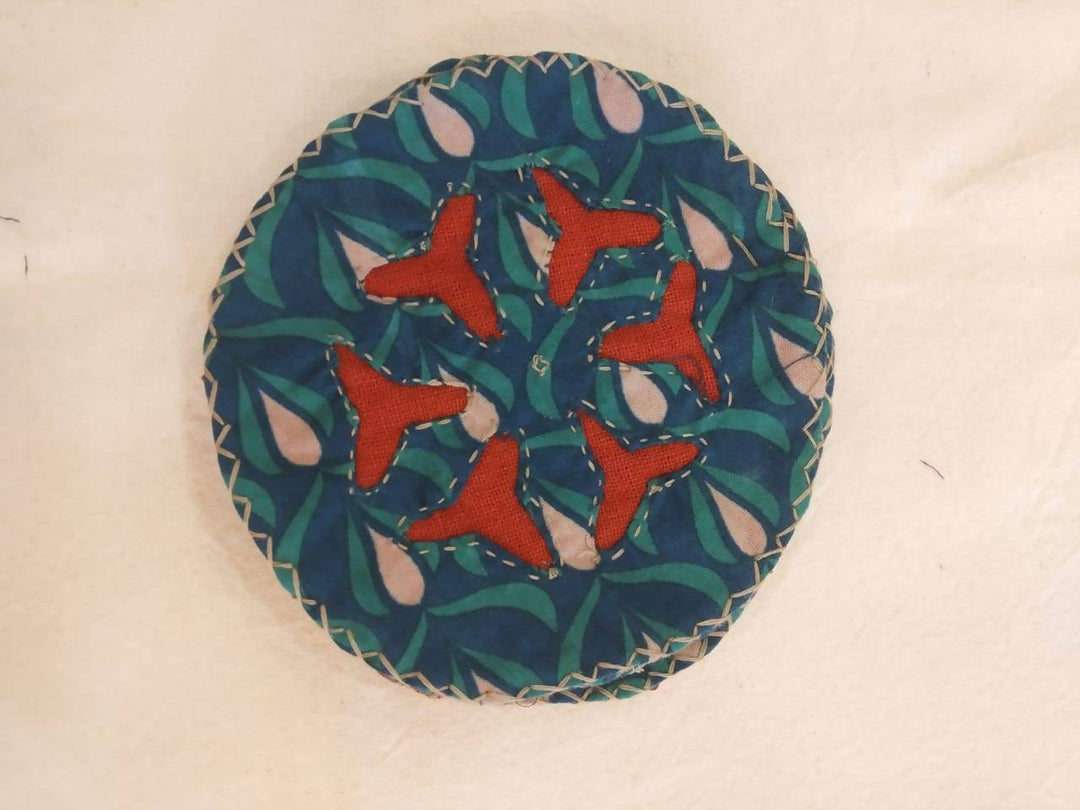 Cutwork green cotton coaster set of 6