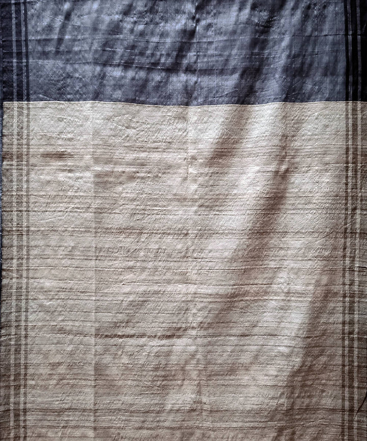 Black beige handwoven mulberry silk baavanbuti saree