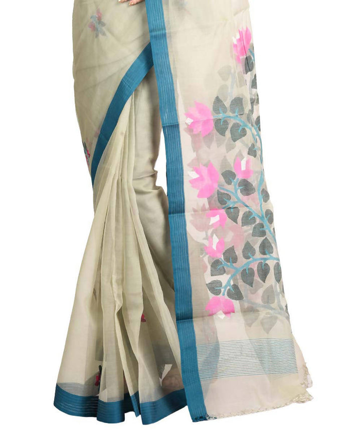 Resham shilpi bengal white silk saree with handwoven jamdani work