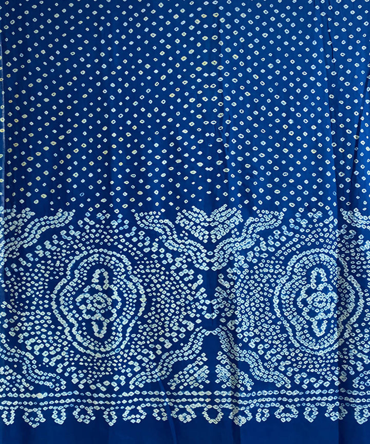 Sky blue hand printed bandhani cotton silk saree