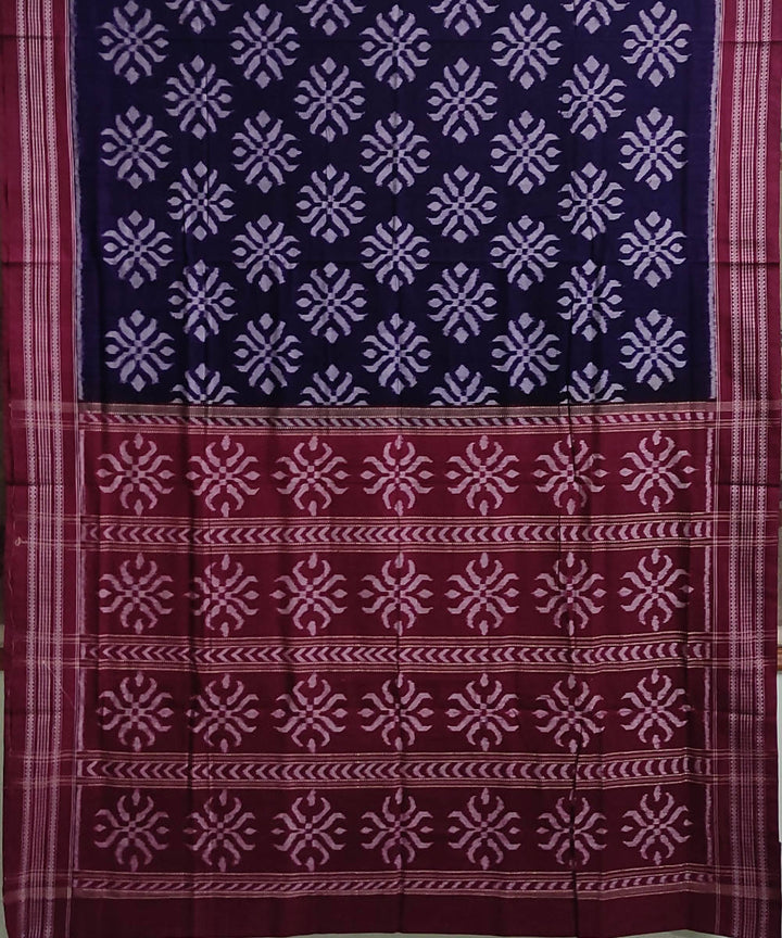 Navy blue with maroon cotton handloom sambalpuri saree