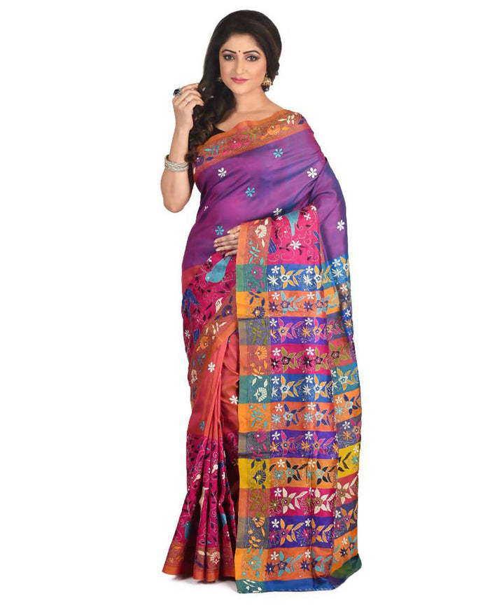 Violet exclusive bengal silk saree with hand embroidery work