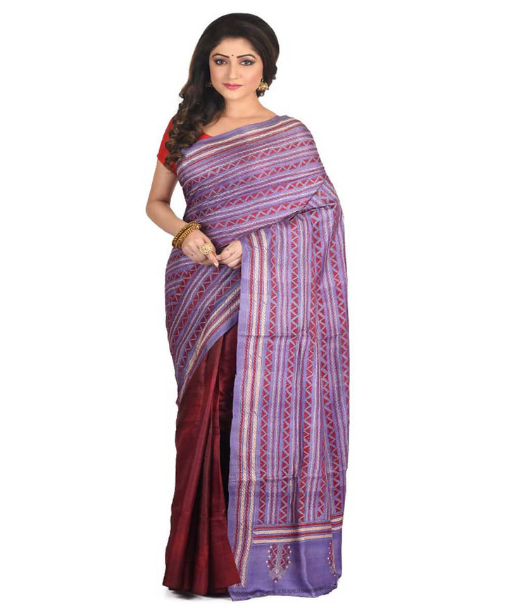 Purple exclusive bengal tasar saree with hand embroidery work