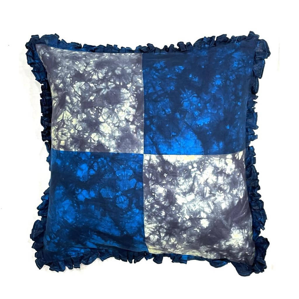 Blue handwoven cotton tie and dye cushion cover GoSwadeshi