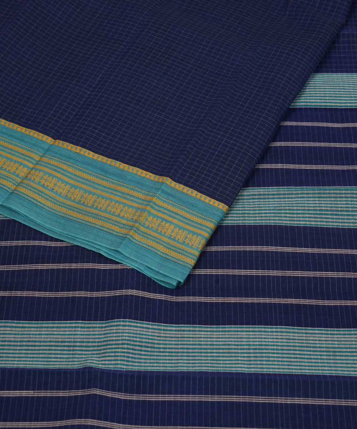 Dark navy blue handwoven cotton narayanpet saree