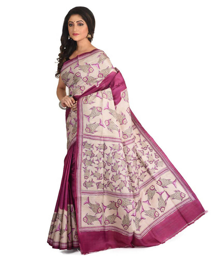 Pink bengal exclusive tasar saree with hand embroidery work
