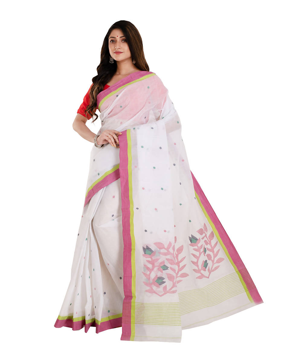 White olive handwoven cotton bengal saree