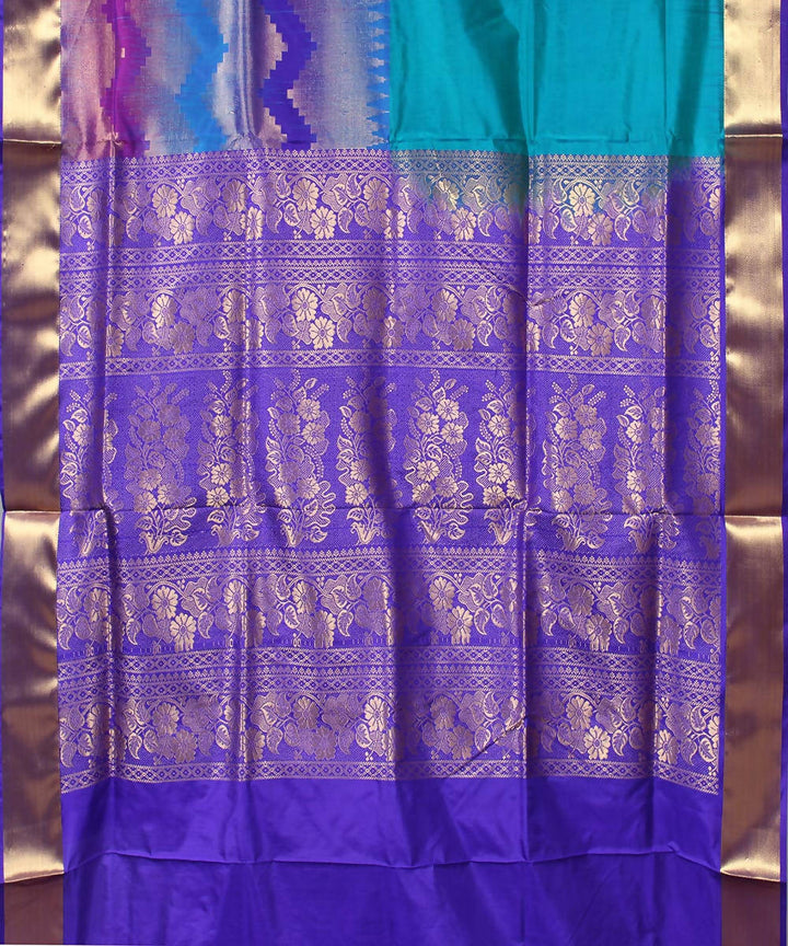 double shaded turquoise blue handloom karnataka silk saree