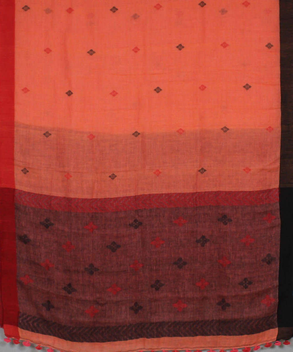 Handloom Light Orange Linen Saree