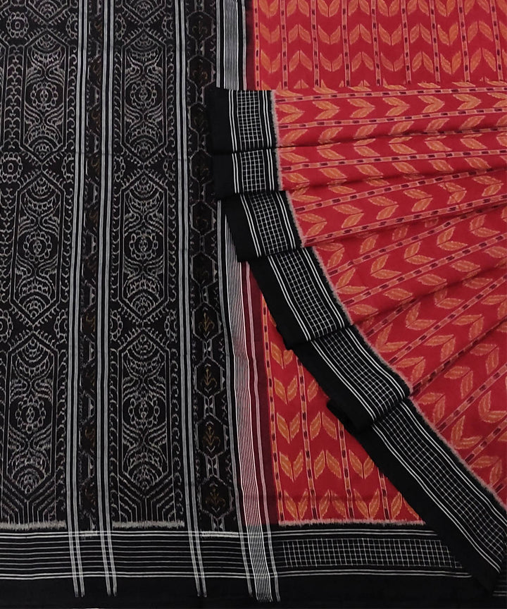 Red and black cotton handwoven sambalpuri saree