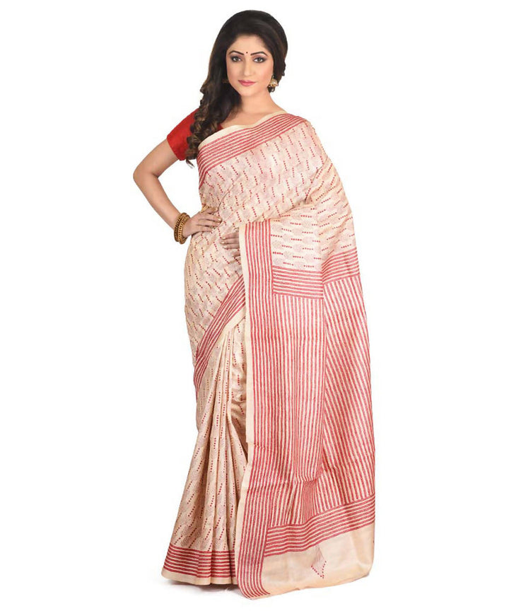 Red exclusive bengal tasar saree with hand embroidery work