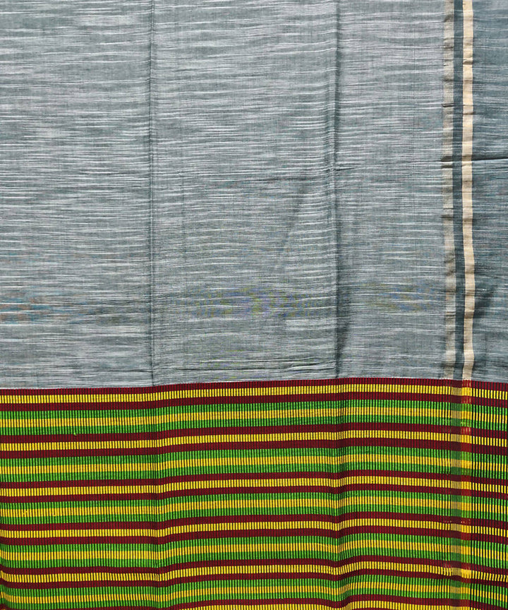 White dark green handloom handspun cotton saree