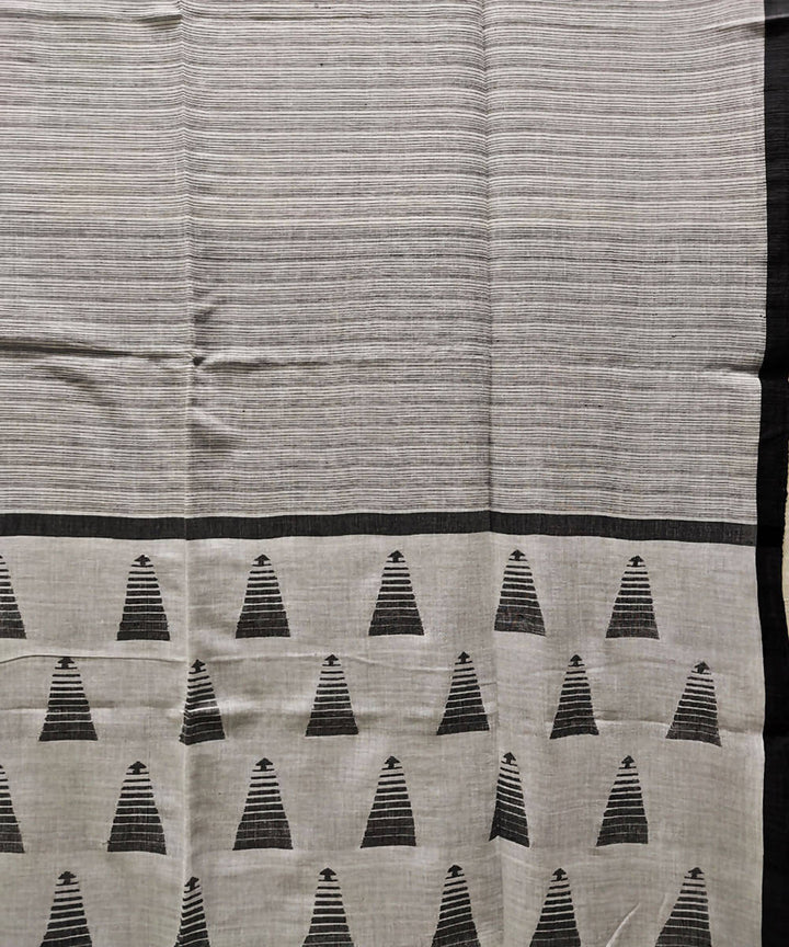 Beige black handloom muslin cotton saree