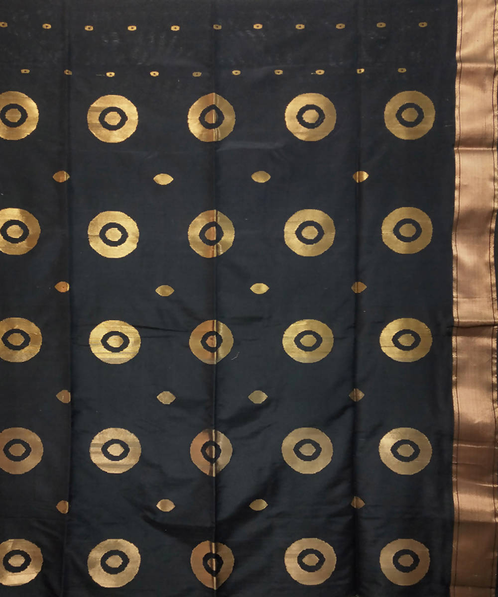 Black handloom cotton silk maheshwari saree