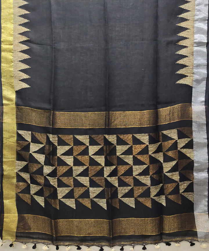 Black handwoven linen jamdani saree
