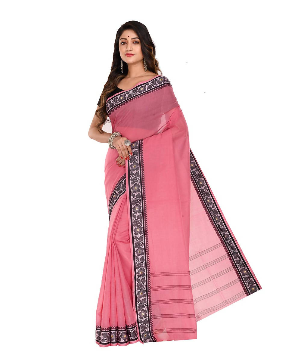 Pink bengal shantipuri handloom cotton saree