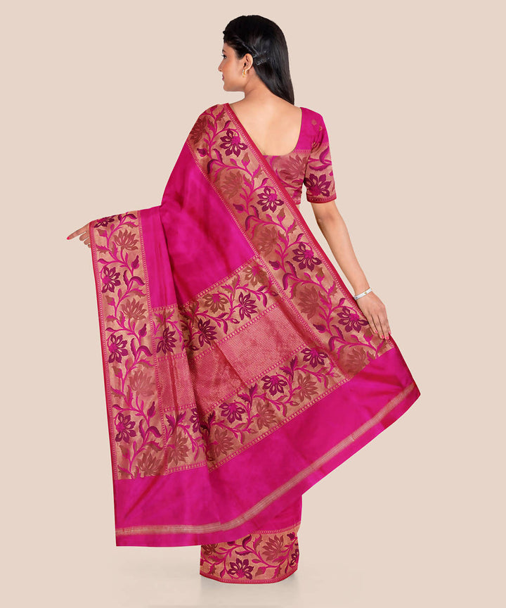 Deep pink handwoven silk banarasi saree