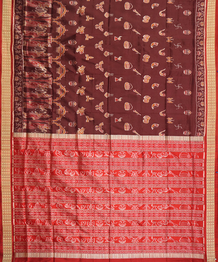 Maroon and red silk handwoven sambalpuri saree