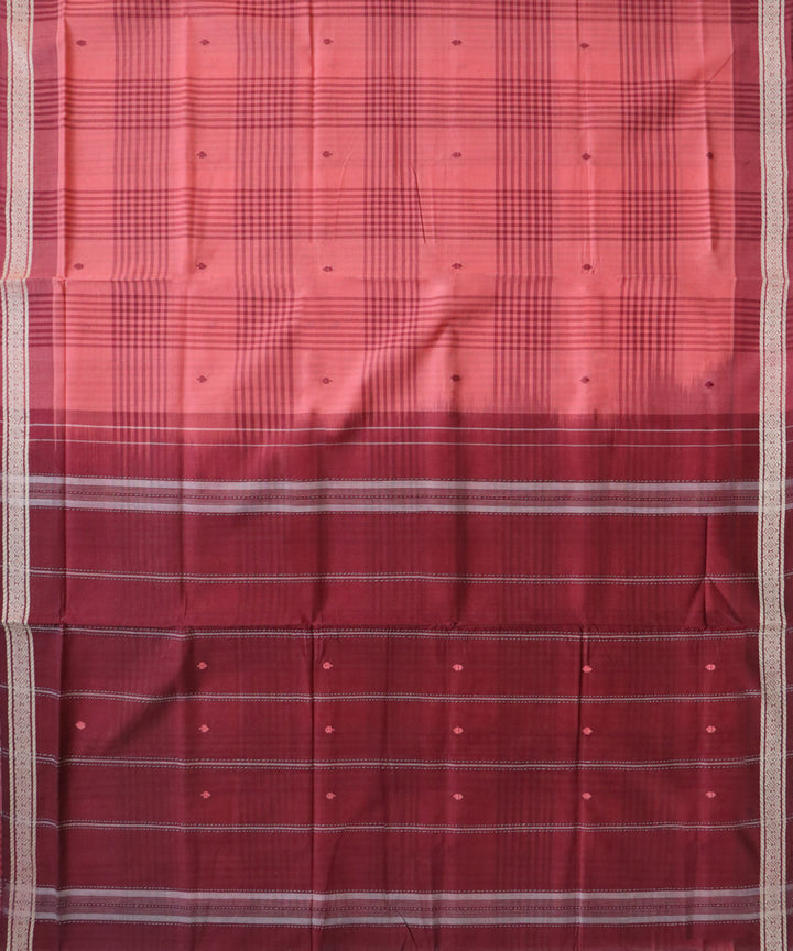 Pink brown checks handwoven cotton rajahmundry saree