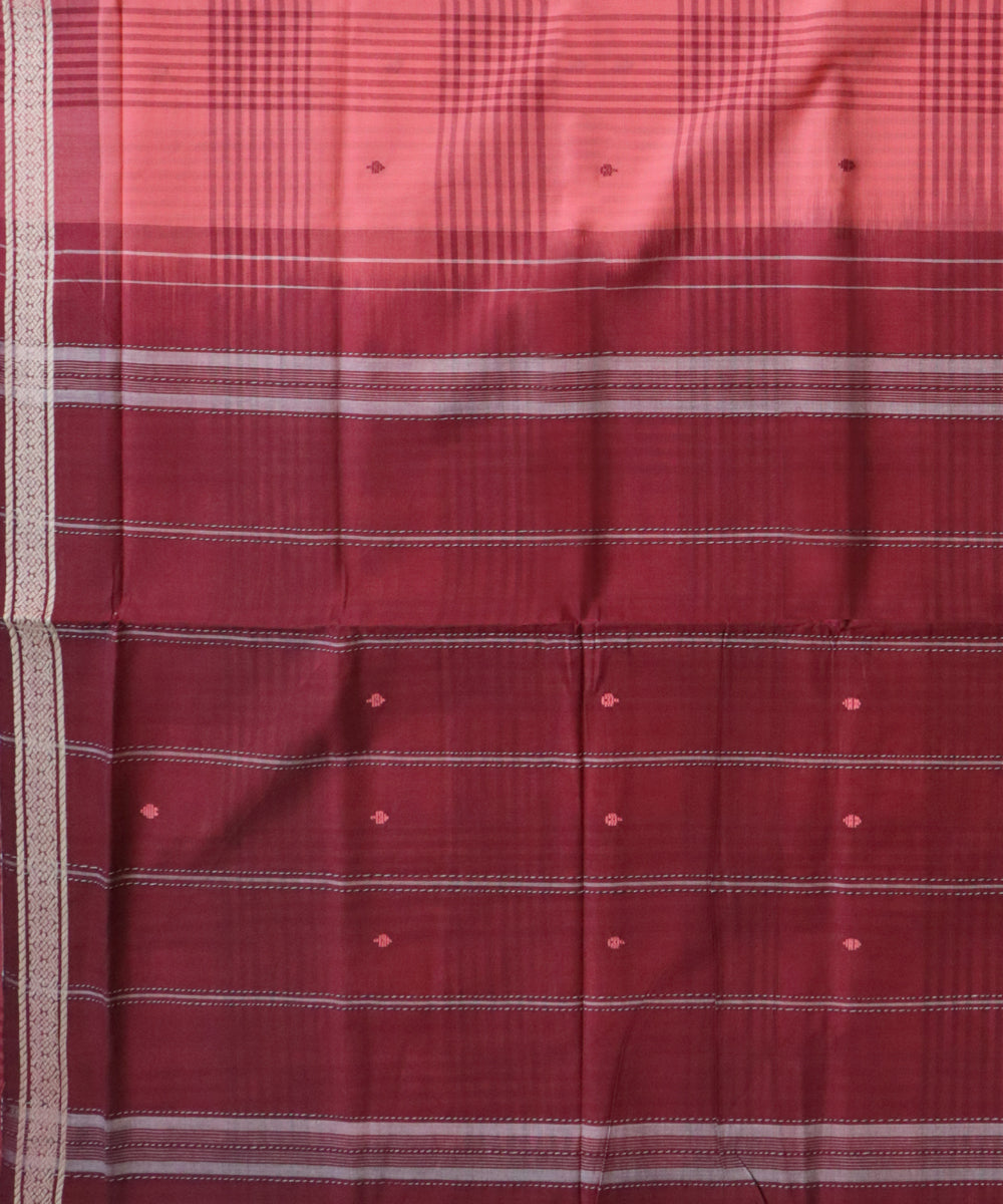 Pink brown checks handwoven cotton rajahmundry saree